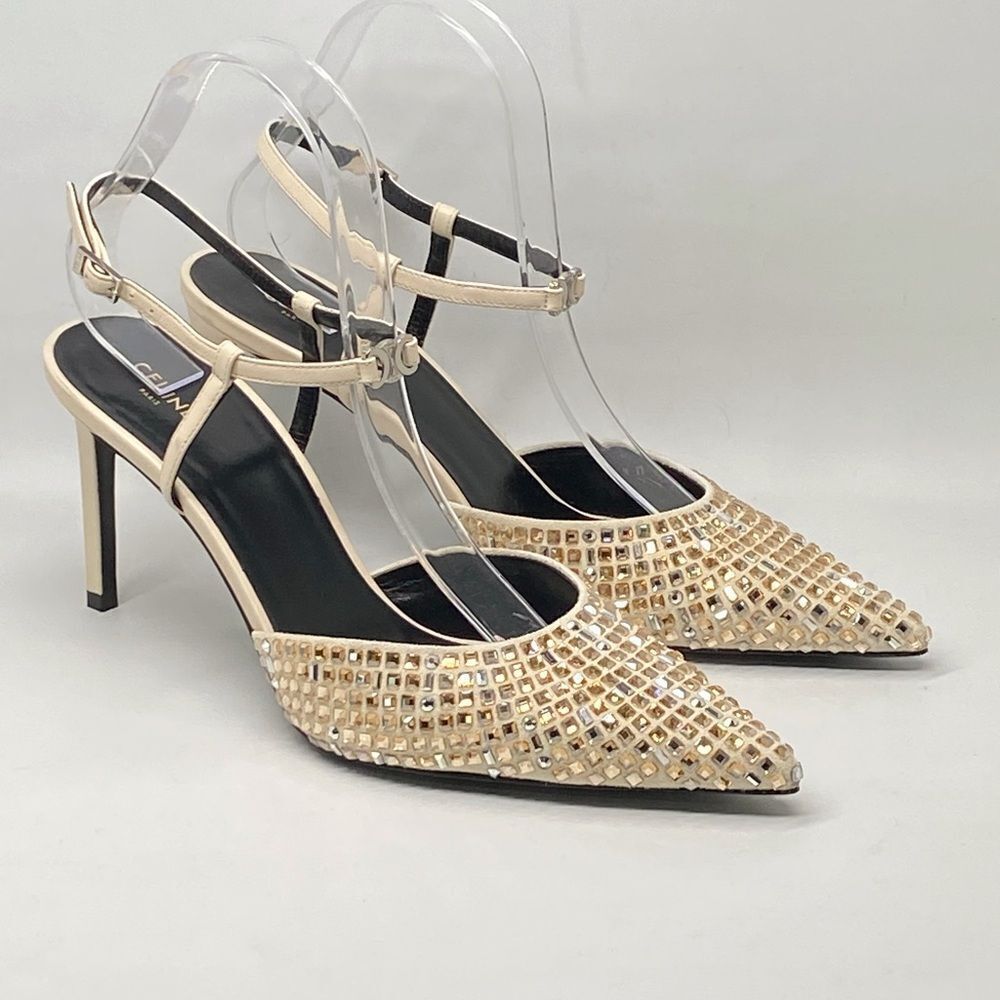 Celine Kitten Suede Strap Embellished Pumps size 39